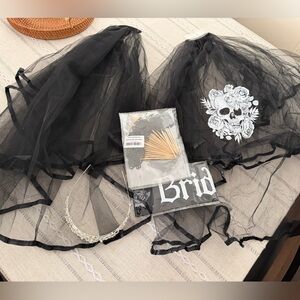 Black Bridal Veil with Skull Design